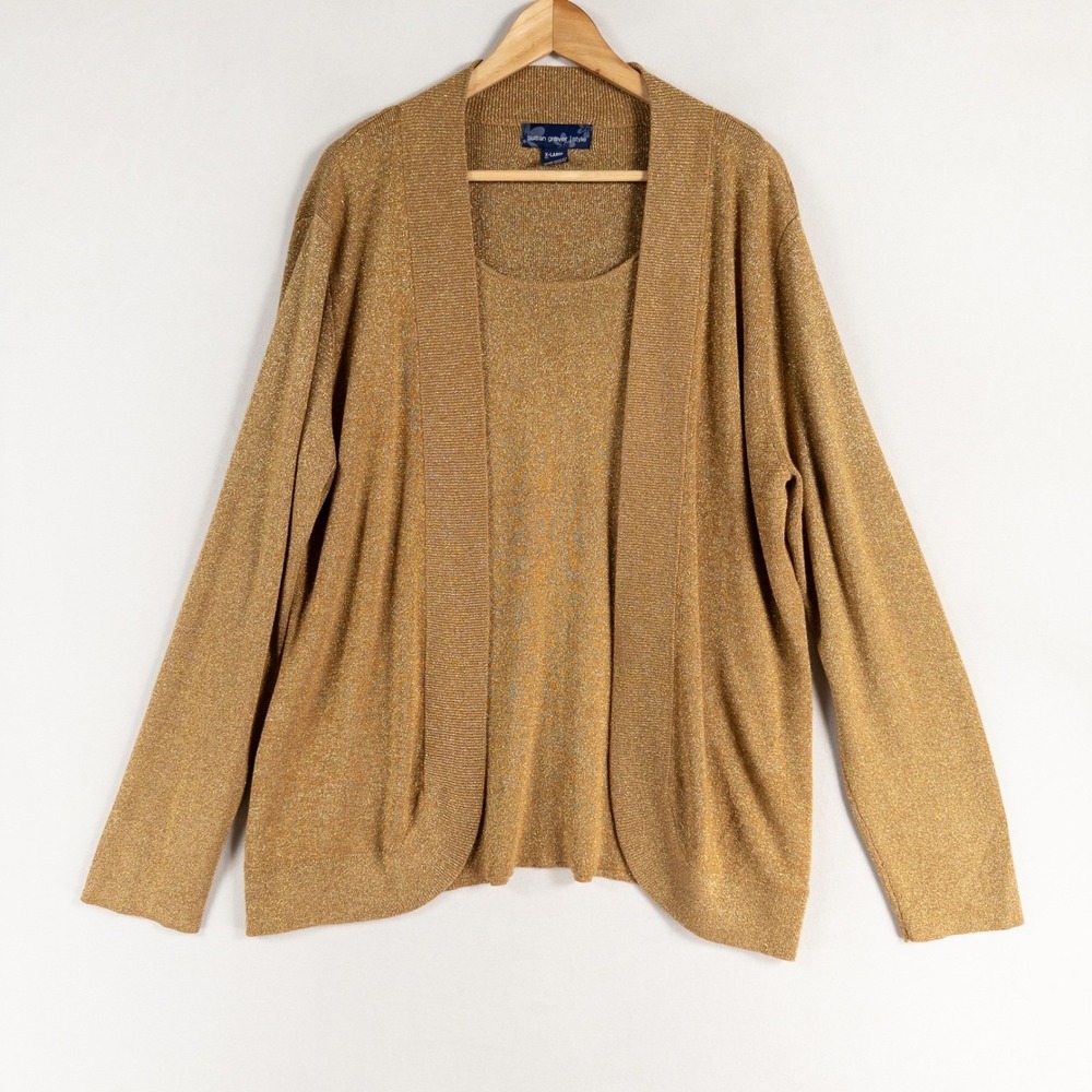 Susan Graver Style 2 In 1 Sweater Womens XL Tan Gold Elegant Luxe Polished